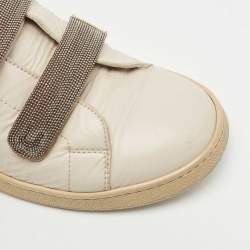 Brunello Cucinelli Cream Leather Velcro Strap Low Top Sneakers Size 37