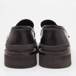Pre Owned Brunello Cucinelli Dark Brown Leather Bead Embellished Loafers Size 40