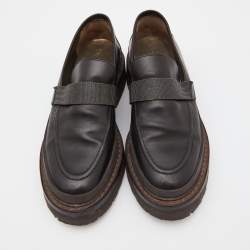 Pre Owned Brunello Cucinelli Dark Brown Leather Bead Embellished Loafers Size 40