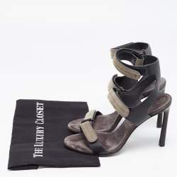 Brunello Cucinelli Black Leather Embellished Ankle Strap Sandals Size 38