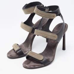 Brunello Cucinelli Black Leather Embellished Ankle Strap Sandals Size 38