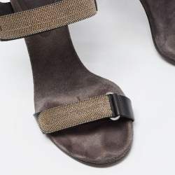 Brunello Cucinelli Black Leather Embellished Ankle Strap Sandals Size 38
