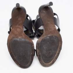 Brunello Cucinelli Black Leather Embellished Ankle Strap Sandals Size 38