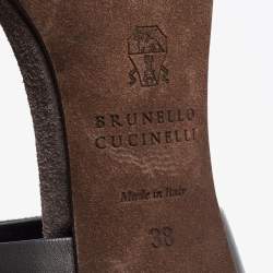 Brunello Cucinelli Black Leather Embellished Ankle Strap Sandals Size 38
