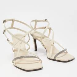 Brunello Cucinelli Cream Leather Monili Sandals Size 40
