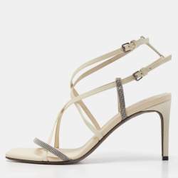 Brunello Cucinelli Cream Leather Monili Sandals Size 40