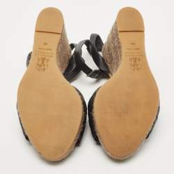 Brunello Cucinelli Black Leather Ankle Strap Wedge Sandals Size 40