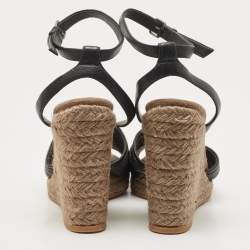 Brunello Cucinelli Black Leather Ankle Strap Wedge Sandals Size 40
