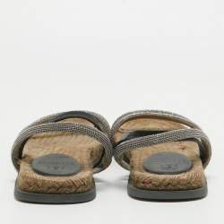 Brunello Cucinelli Black/Beige Leather and Crystal Embellished Slingback Flat Sandals Size 36