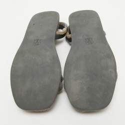 Brunello Cucinelli Black/Beige Leather and Crystal Embellished Slingback Flat Sandals Size 36
