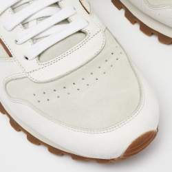 Brunello Cucinelli White/Brown Suede and Leather Low Top Sneakers Size 42