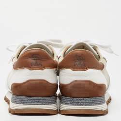 Brunello Cucinelli White/Brown Suede and Leather Low Top Sneakers Size 42