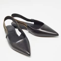 Brunello Cucinelli Black Leather Slingback Flats Size 37