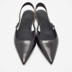 Brunello Cucinelli Black Leather Slingback Flats Size 37