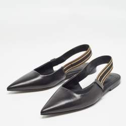Brunello Cucinelli Black Leather Slingback Flats Size 37