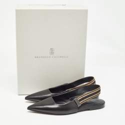 Brunello Cucinelli Black Leather Slingback Flats Size 37