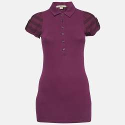 Burberry Brit Pink Pique Checked Puff Sleeve Polo T-Shirt S