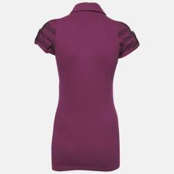 Burberry Brit Pink Pique Checked Puff Sleeve Polo T-Shirt S
