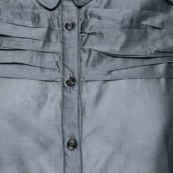 Pre Owned Burberry London Grey Cotton & Silk Ruched Detail Button Front Tunic S