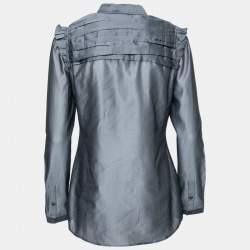 Pre Owned Burberry London Grey Cotton & Silk Ruched Detail Button Front Tunic S