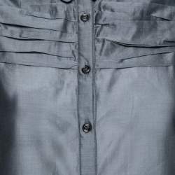 Pre Owned Burberry London Grey Cotton & Silk Ruched Detail Button Front Tunic S