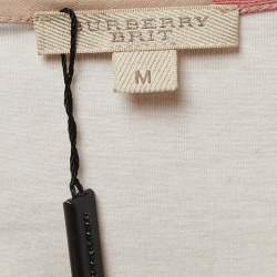 Pre Owned Burberry Brit Beige Giant Check Stretch Cotton Crew Neck T-Shirt M