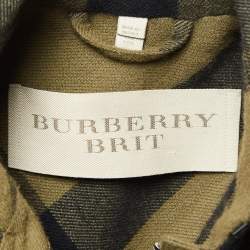 Burberry Green Nova Check Wool Blend Button Mid-Length Coat M