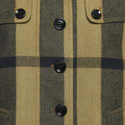 Burberry Green Nova Check Wool Blend Button Mid-Length Coat M