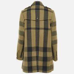 Burberry Green Nova Check Wool Blend Button Mid-Length Coat M