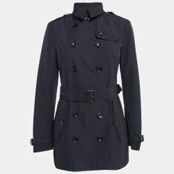 Pre Owned Burberry Brit Blue Cotton Blend Double Breasted Coat M