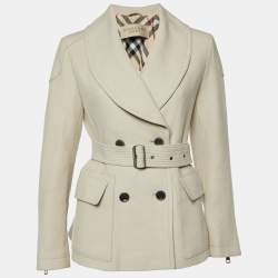 Burberry Brit Beige Wool Double Breasted Coat L