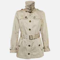 Burberry Brit Beige Gabardine Cotton Short Trench Coat M