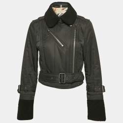 Pre Owned Burberry Brit Black Synthetic Detachable Fur Collar-Cuff Zip-Up Jacket M