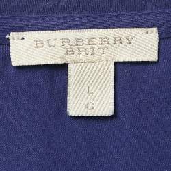 Burberry Brit Blue Stretch Cotton Nova Check Trim T-Shirt L