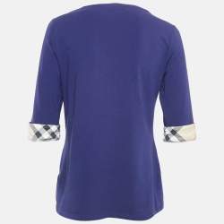 Burberry Brit Blue Stretch Cotton Nova Check Trim T-Shirt L