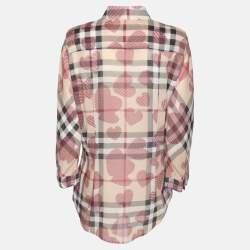 مملوكة مسبقًا Burberry Brit Multicolor Heart Print Nova Check Cotton Plaid Button Shirt XL