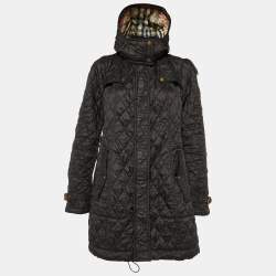 Pre Owned Burberry Brit Black Nylon Quilted Finsbridge Coat XL