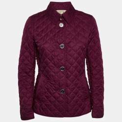 Burberry Brit Burgundy Quilted Gabardine Button Front Jacket S