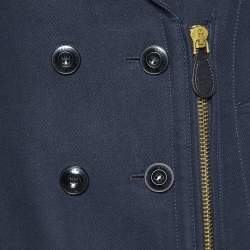 مملوكة مسبقًا Burberry Brit Navy Blue Cotton Double Breasted Peacoat S