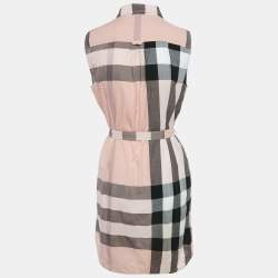Pre Owned فستان ميني بربري بريت بنقشة تارتان وردي قطني بلا أكمام بحزام مقاس صغير - سمول
