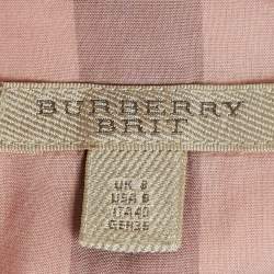 Pre Owned فستان ميني بربري بريت بنقشة تارتان وردي قطني بلا أكمام بحزام مقاس صغير - سمول