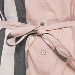 Pre Owned فستان ميني بربري بريت بنقشة تارتان وردي قطني بلا أكمام بحزام مقاس صغير - سمول