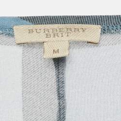 Burberry Brit Blue Plaid Print Modal Knit Top M