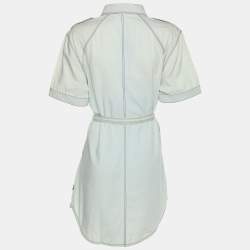 Pre Owned Burberry Brit Washed Blue Cotton Belted Dress L