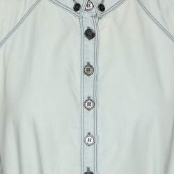Pre Owned Burberry Brit Washed Blue Cotton Belted Dress L