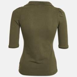 Pre Owned Burberry Brit Khaki Green Cotton Pique Polo T-Shirt XS