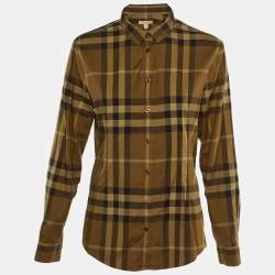 Burberry Brit Khaki Green Checkered Cotton Shirt L