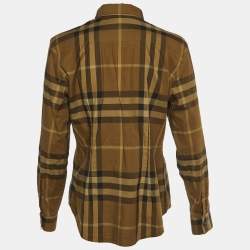 Burberry Brit Khaki Green Checkered Cotton Shirt L