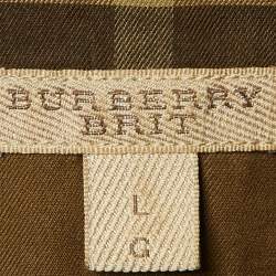 Burberry Brit Khaki Green Checkered Cotton Shirt L