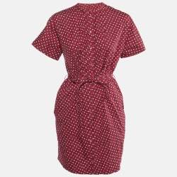 Burberry Red Printed Cotton Belted Shirt Dress S